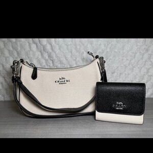 Coach Teri Shoulder Bag Purse and Matching Small Trifold Wallet - White (Chalk)